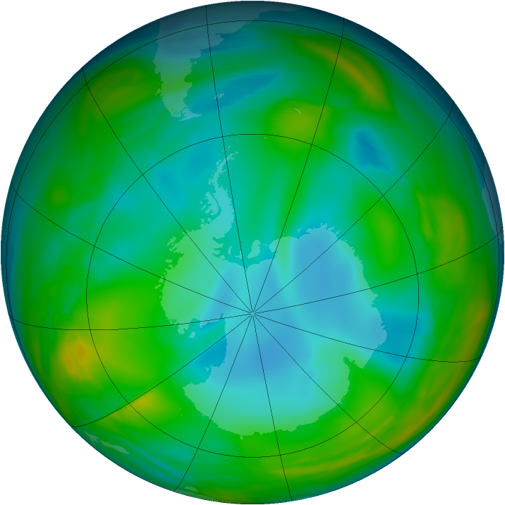 Antarctic ozone map for 01 July 2005